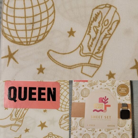 NEW LINE DANCING COWGIRL BOOT WESTERN DANCE THEME QUEEN 4 PIECE SHEET SET NWT - Picture 1 of 6
